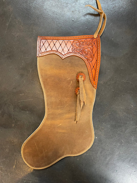 Tooled Leather Christmas Stocking - J. Pimentel