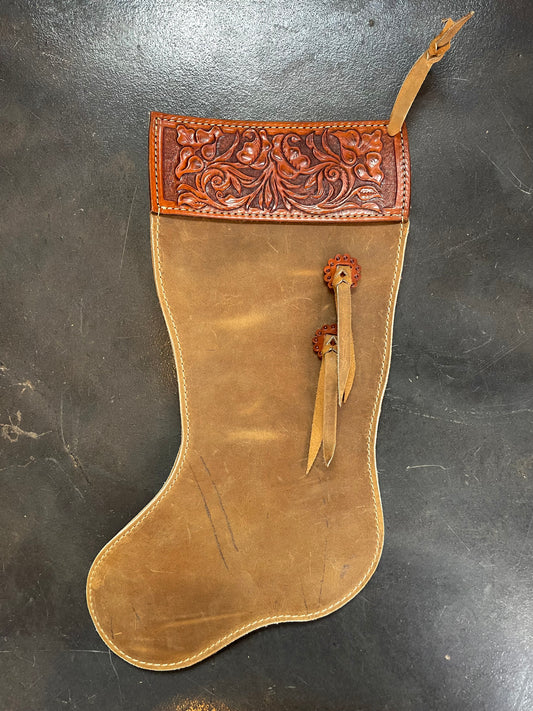 Tooled Leather Christmas Stocking - J. Pimentel